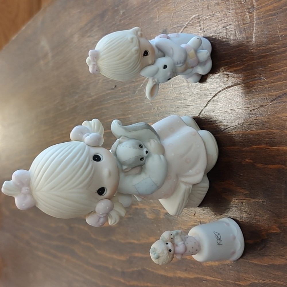Adorable Figurine Set with Bunny 3 Precious Moments Figurines.